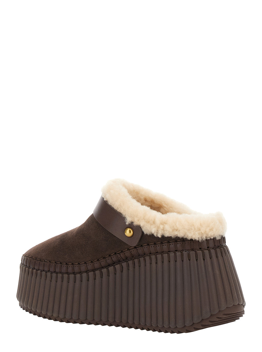 Chloé Women Brown Fur-Lined Mules With Buckled Strap In Suede For Women