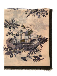 Etro Women 'Boheme' Beige Scarf With Logo Lettering And All-Over Print In Cotton And Modal For Women