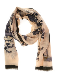 Etro Women 'Boheme' Beige Scarf With Logo Lettering And All-Over Print In Cotton And Modal For Women