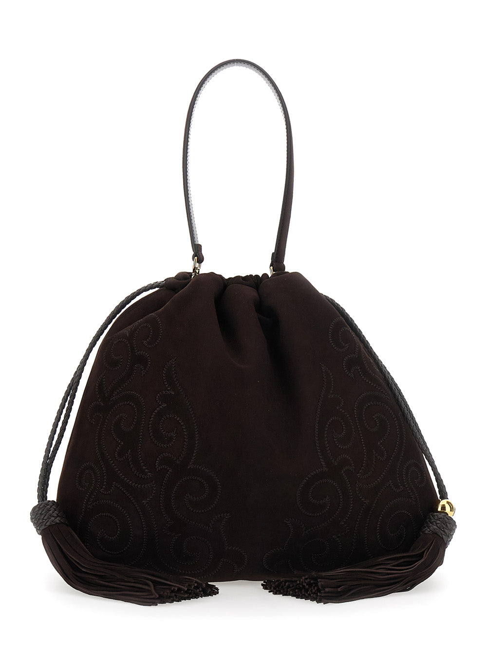 ETRO Etro Women 'Kalispera' Black Shoulder Bag With Drawstring Closure And Embroidery In Suede For Women