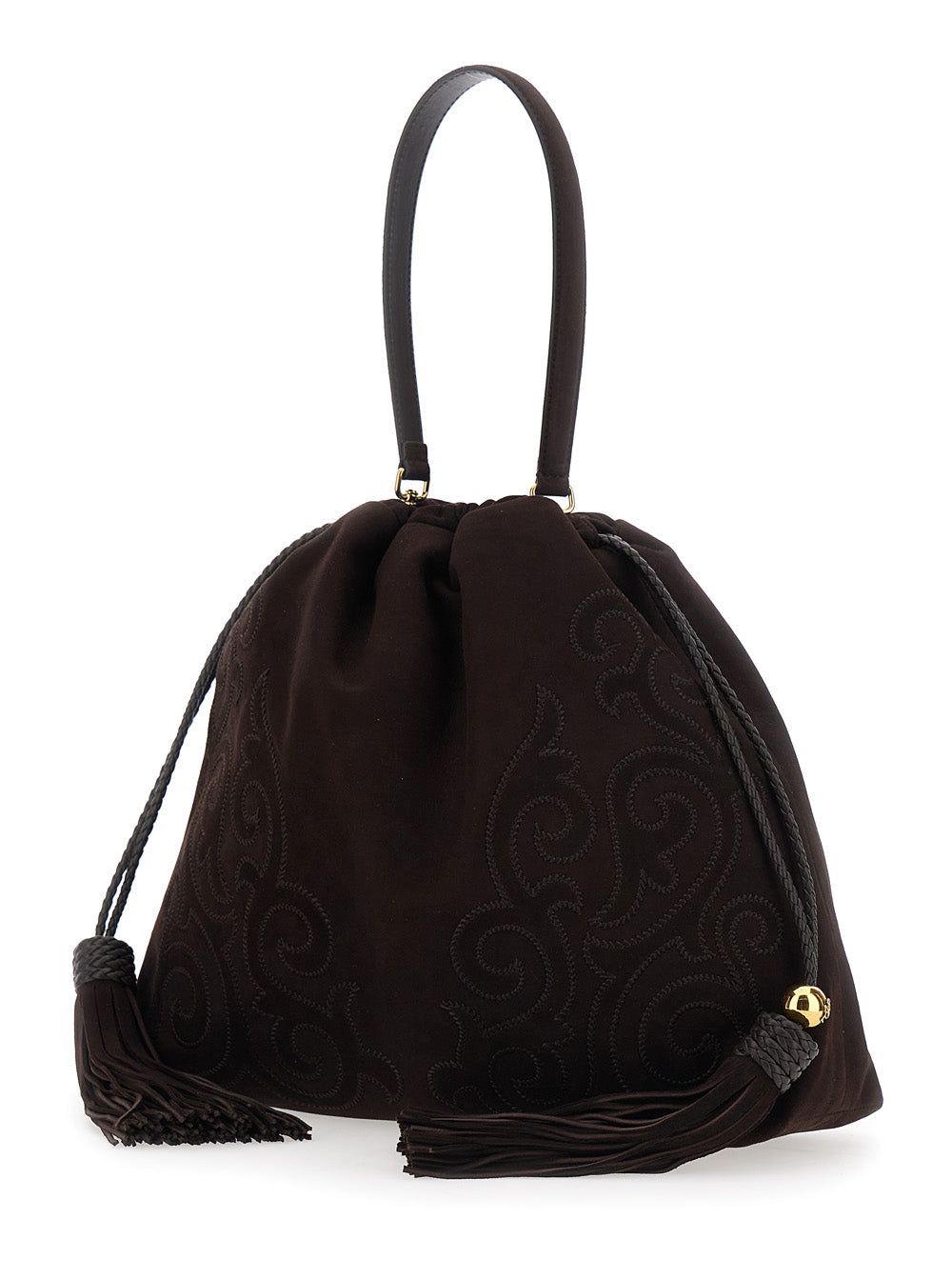 ETRO Etro Women 'Kalispera' Black Shoulder Bag With Drawstring Closure And Embroidery In Suede For Women