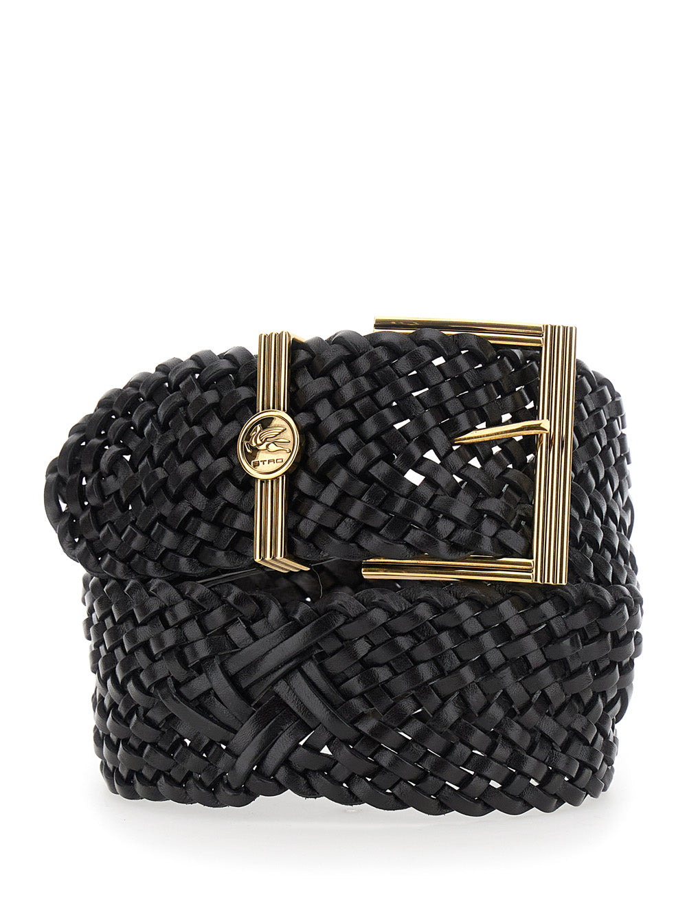 ETRO Etro Women Black Belt With Woven Design And Pegaso Logo In Leather For Women