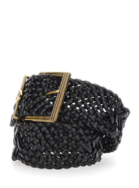ETRO Etro Women Black Belt With Woven Design And Pegaso Logo In Leather For Women