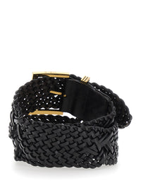 ETRO Etro Women Black Belt With Woven Design And Pegaso Logo In Leather For Women