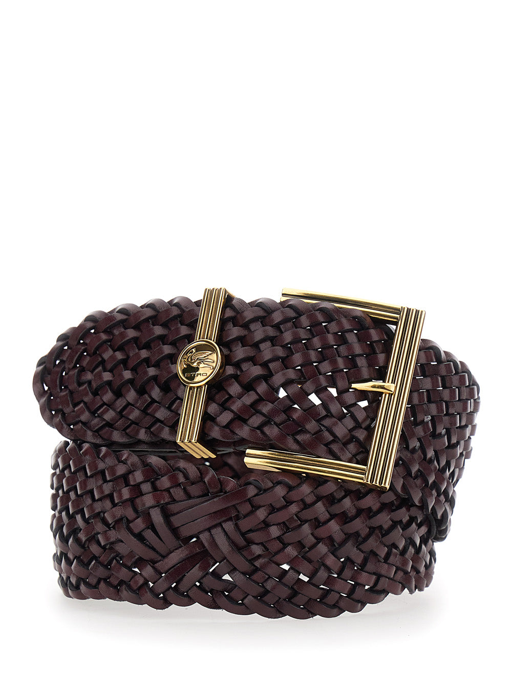Etro Women Brown Belt With Woven Design And Pegaso Logo In Leather For Women