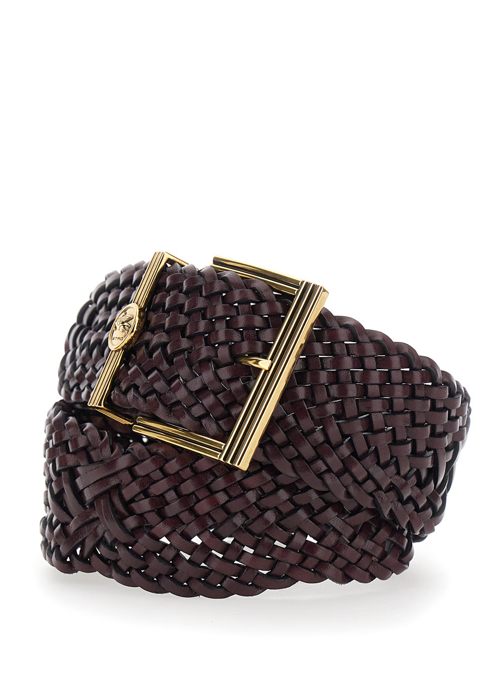 Etro Women Brown Belt With Woven Design And Pegaso Logo In Leather For Women