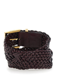 Etro Women Brown Belt With Woven Design And Pegaso Logo In Leather For Women
