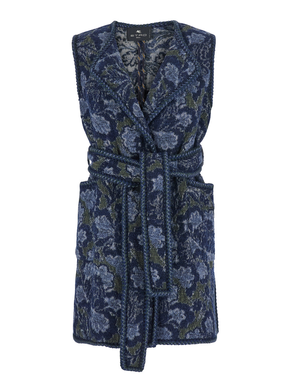 Etro Women Women's Vest With Patch Pockets And Belt In Blue