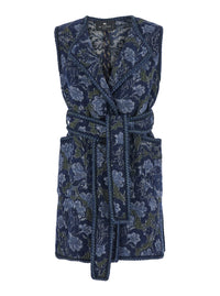 Etro Women Women's Vest With Patch Pockets And Belt In Blue