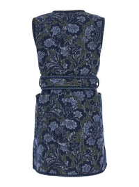 Etro Women Women's Vest With Patch Pockets And Belt In Blue