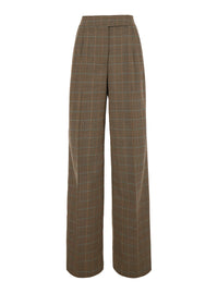 Etro Women Beige Pants With Front Closure And All-Over Prince Of Wales Motif In Wool Blend For Women