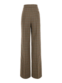 Etro Women Beige Pants With Front Closure And All-Over Prince Of Wales Motif In Wool Blend For Women