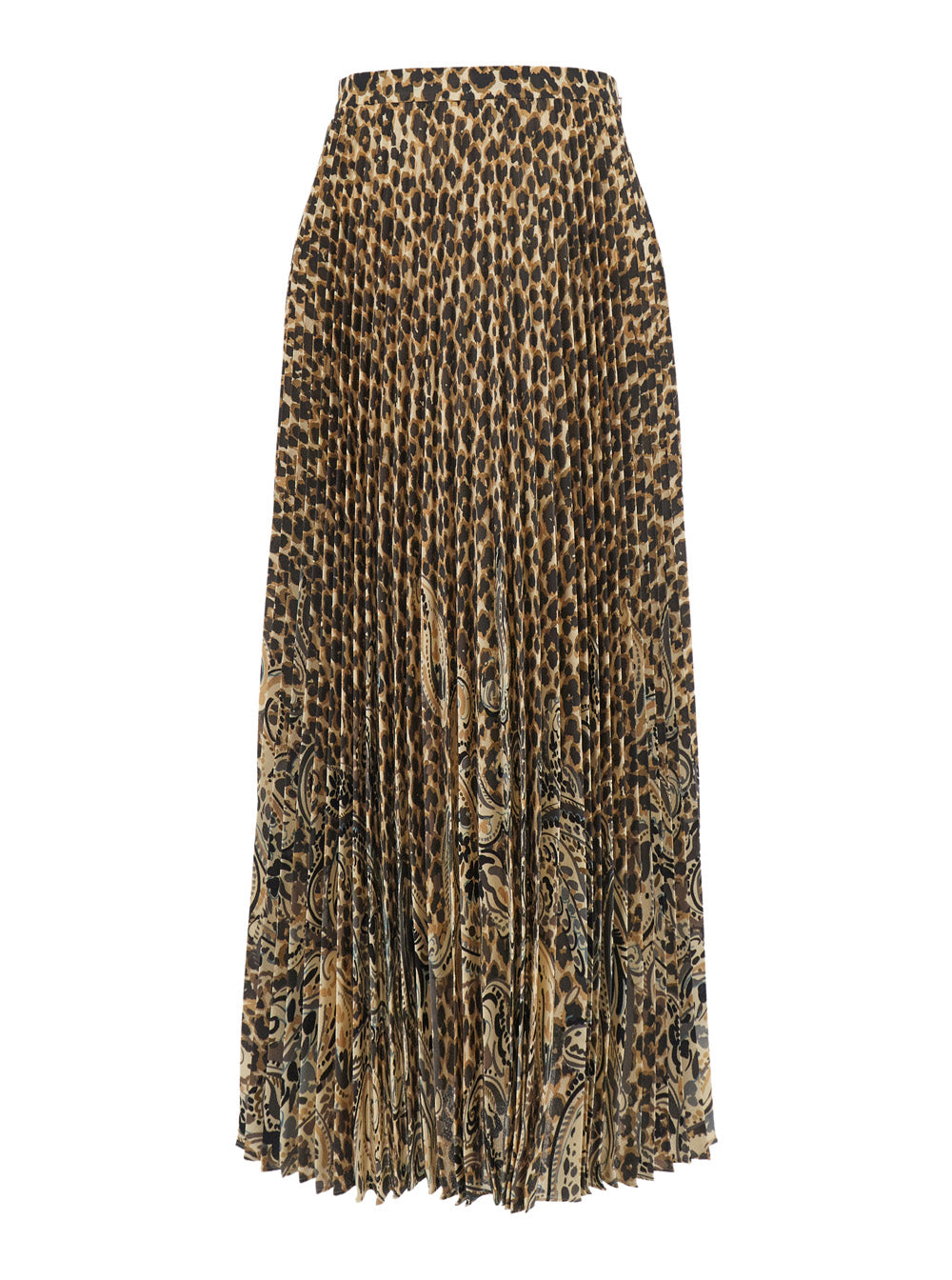 Etro Women Brown High-Waisted Midi Skirt With All-Over Leopard Motif In Tech Fabric Women