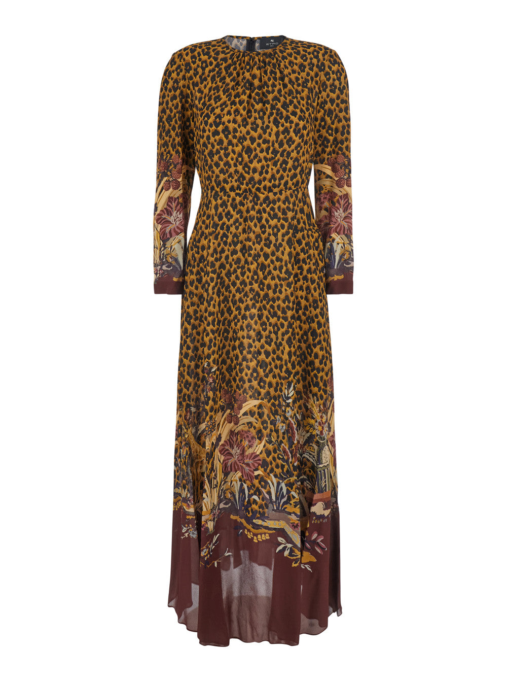 Etro Women Brown Long Dress With All-Over Animalier Motif In Tech Fabric Women