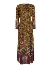 Etro Women Brown Long Dress With All-Over Animalier Motif In Tech Fabric Women