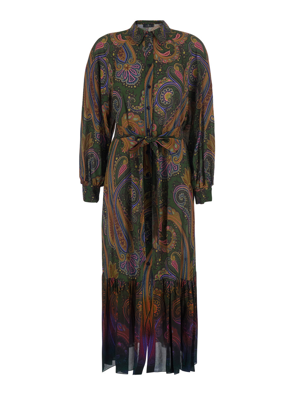 Etro Women Brown Midi Dress With Classic Collar And All-Over Paisley Motif In Viscose For Women