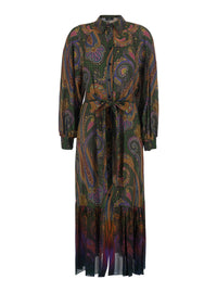 Etro Women Brown Midi Dress With Classic Collar And All-Over Paisley Motif In Viscose For Women