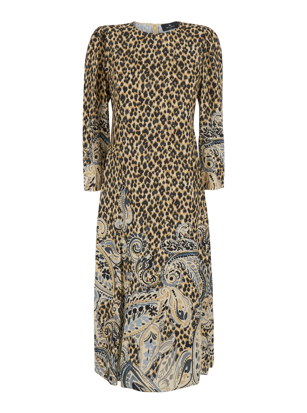 Etro Women Brown Round Neck Dress With Floral Animalier Print In Tech Fabric Women