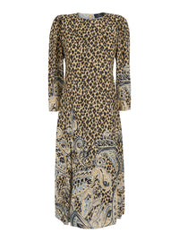 Etro Women Brown Round Neck Dress With Floral Animalier Print In Tech Fabric Women