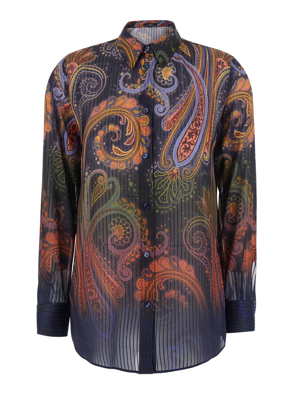 Etro Women Multicolor Shirt With Classic Collar And Paisley Motif All-Over In Tech Fabric For Women