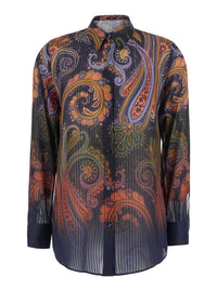 Etro Women Multicolor Shirt With Classic Collar And Paisley Motif All-Over In Tech Fabric For Women