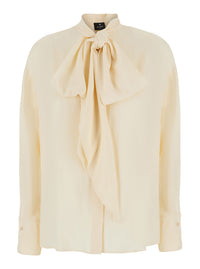 Etro Women White Shirt With Scarf And Tone-On-Tone Jacquard Motif In Silk Blend For Women