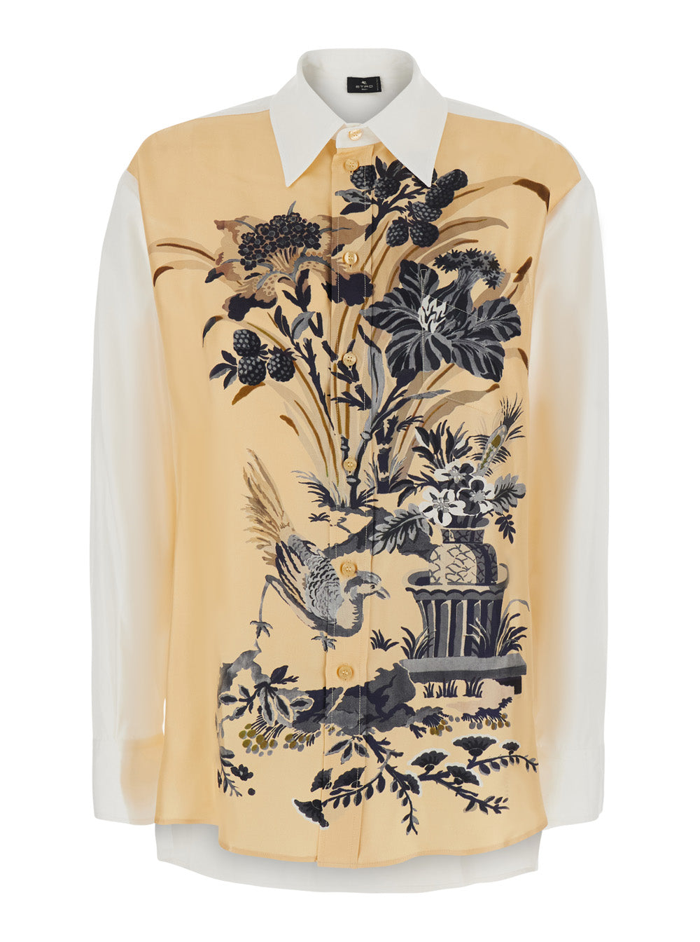 Etro Women Multicolor Shirt With Classic Collar And Floral Print On The Front In Blend Cotton And Silk Women