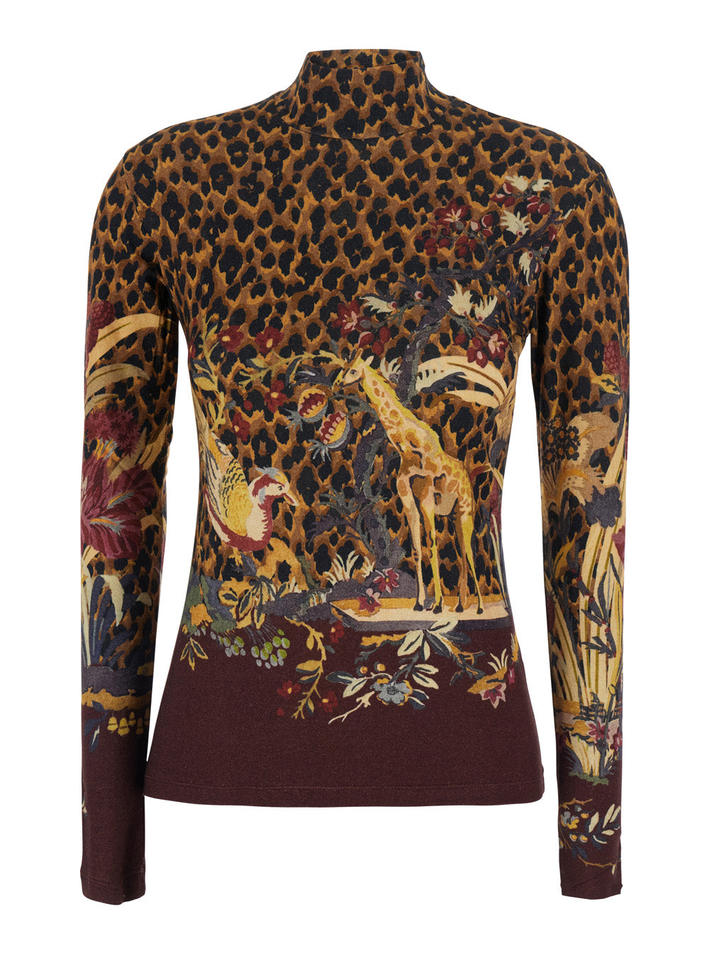 ETRO Etro Women Brown High-Neck Sweater With Animal Motif All-Over In Wool Blend Women