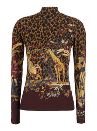 ETRO Etro Women Brown High-Neck Sweater With Animal Motif All-Over In Wool Blend Women