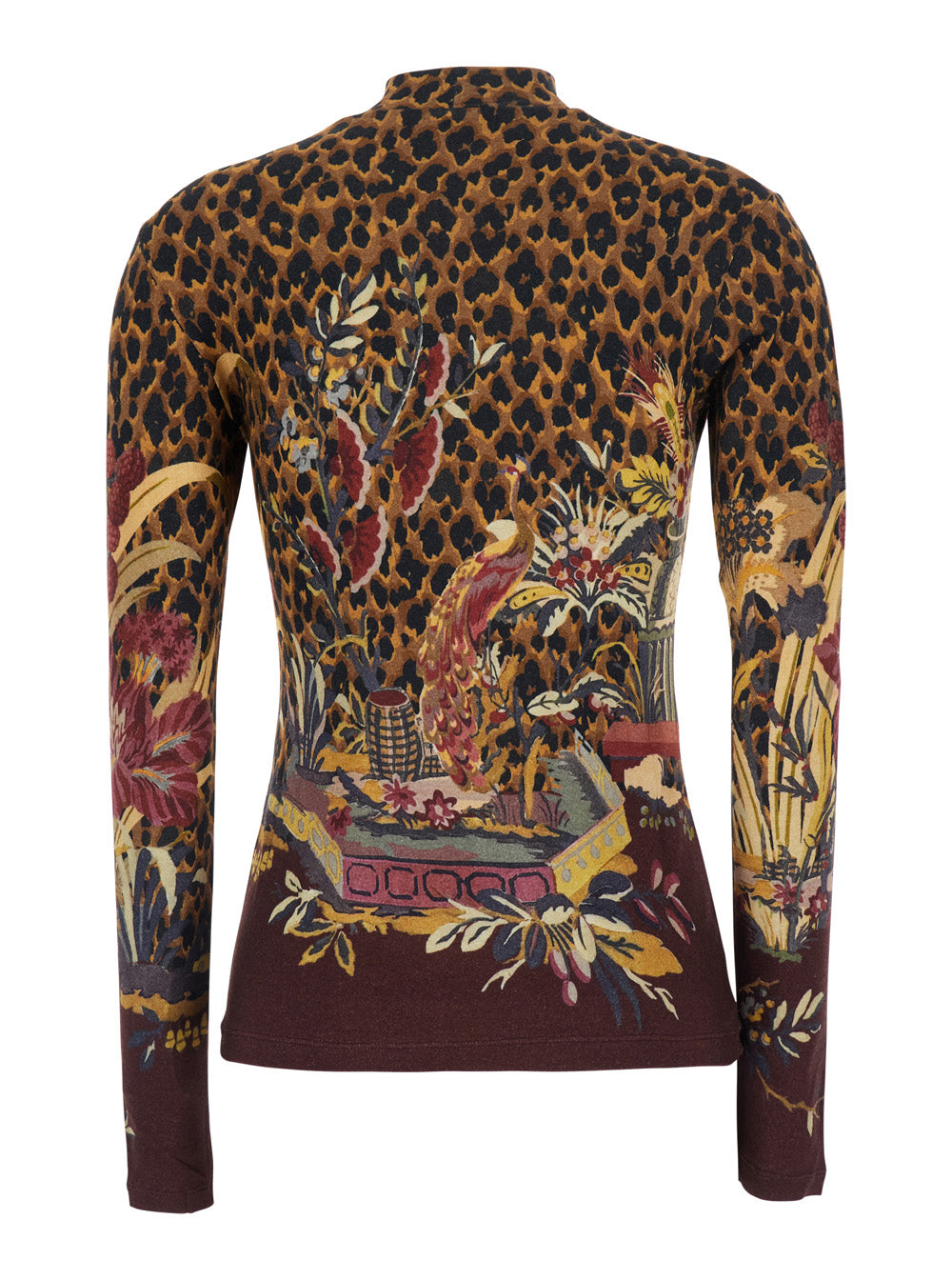 ETRO Etro Women Brown High-Neck Sweater With Animal Motif All-Over In Wool Blend Women