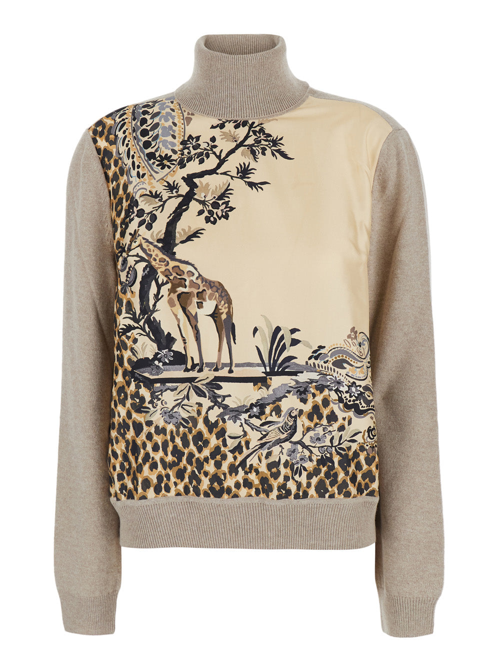 Etro Women Beige High-Neck Sweater With Front Print In Blend Wool For Women