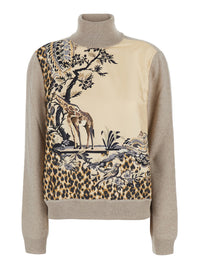 Etro Women Beige High-Neck Sweater With Front Print In Blend Wool For Women