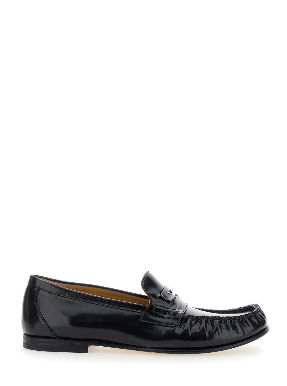 FENDI Fendi Men Black Loafers With Rounded Toe In Leather For Men