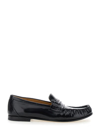 FENDI Fendi Men Black Loafers With Rounded Toe In Leather For Men