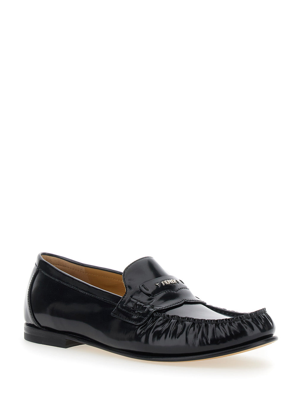 FENDI Fendi Men Black Loafers With Rounded Toe In Leather For Men