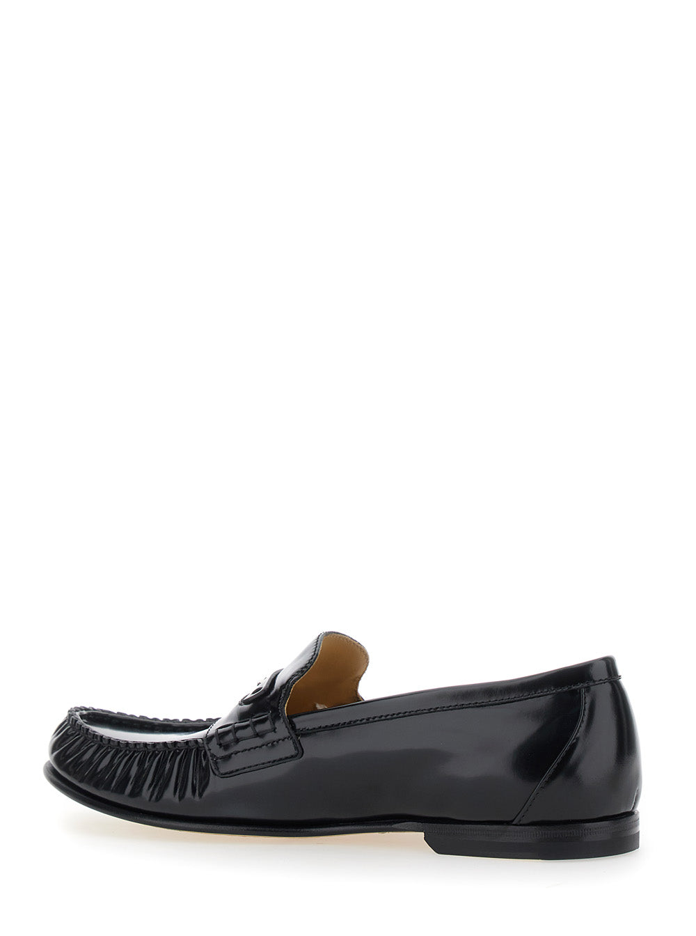 FENDI Fendi Men Black Loafers With Rounded Toe In Leather For Men