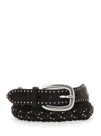 GOLDEN GOOSE Golden Goose Women Brown Belt With All-Over Braided Design And Applied Beads In Suede For Women
