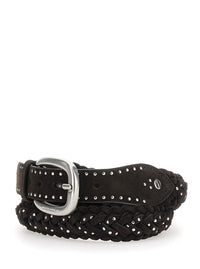 GOLDEN GOOSE Golden Goose Women Brown Belt With All-Over Braided Design And Applied Beads In Suede For Women