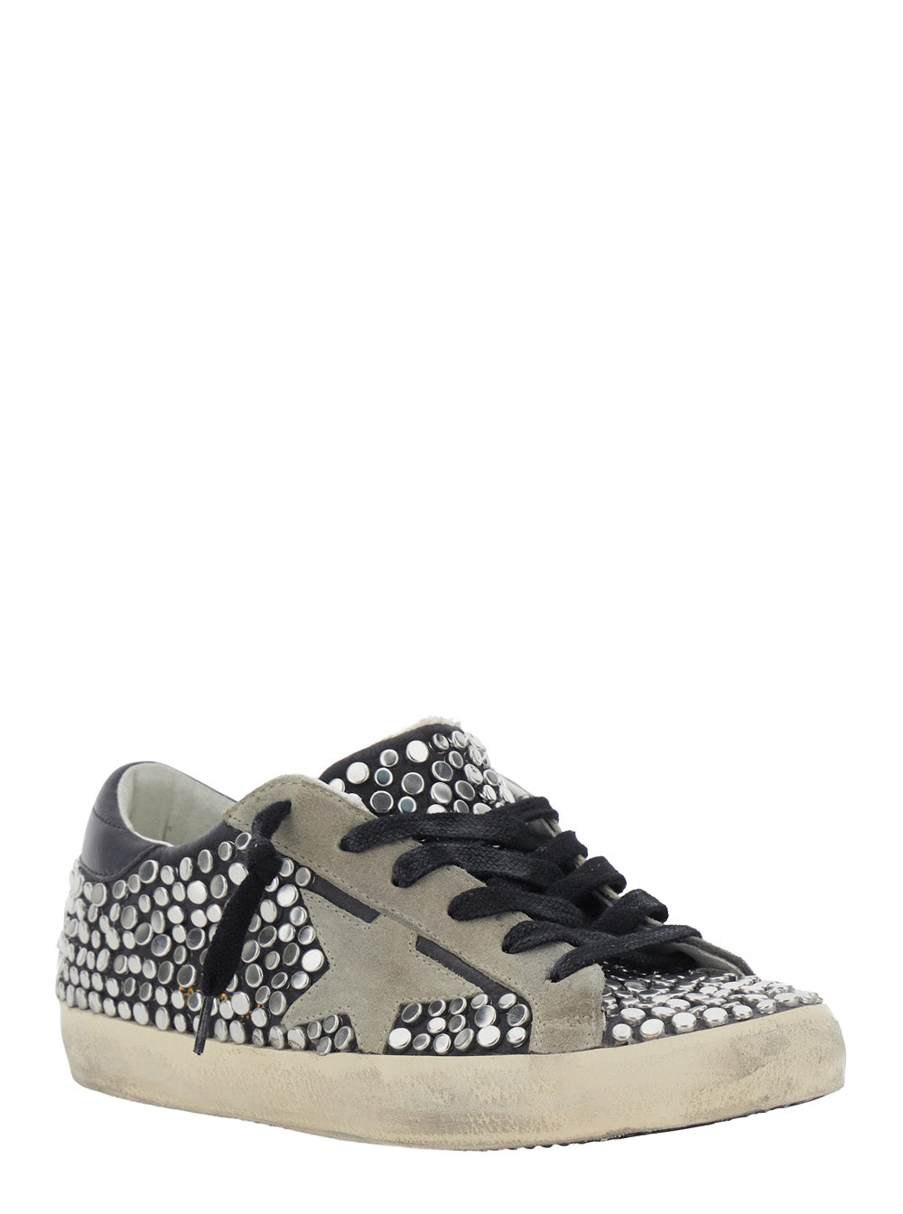 Golden Goose Women 'Superstar' Grey Low Top Sneakers With Side Star Patch And All-Over Glitter In Suede For Women