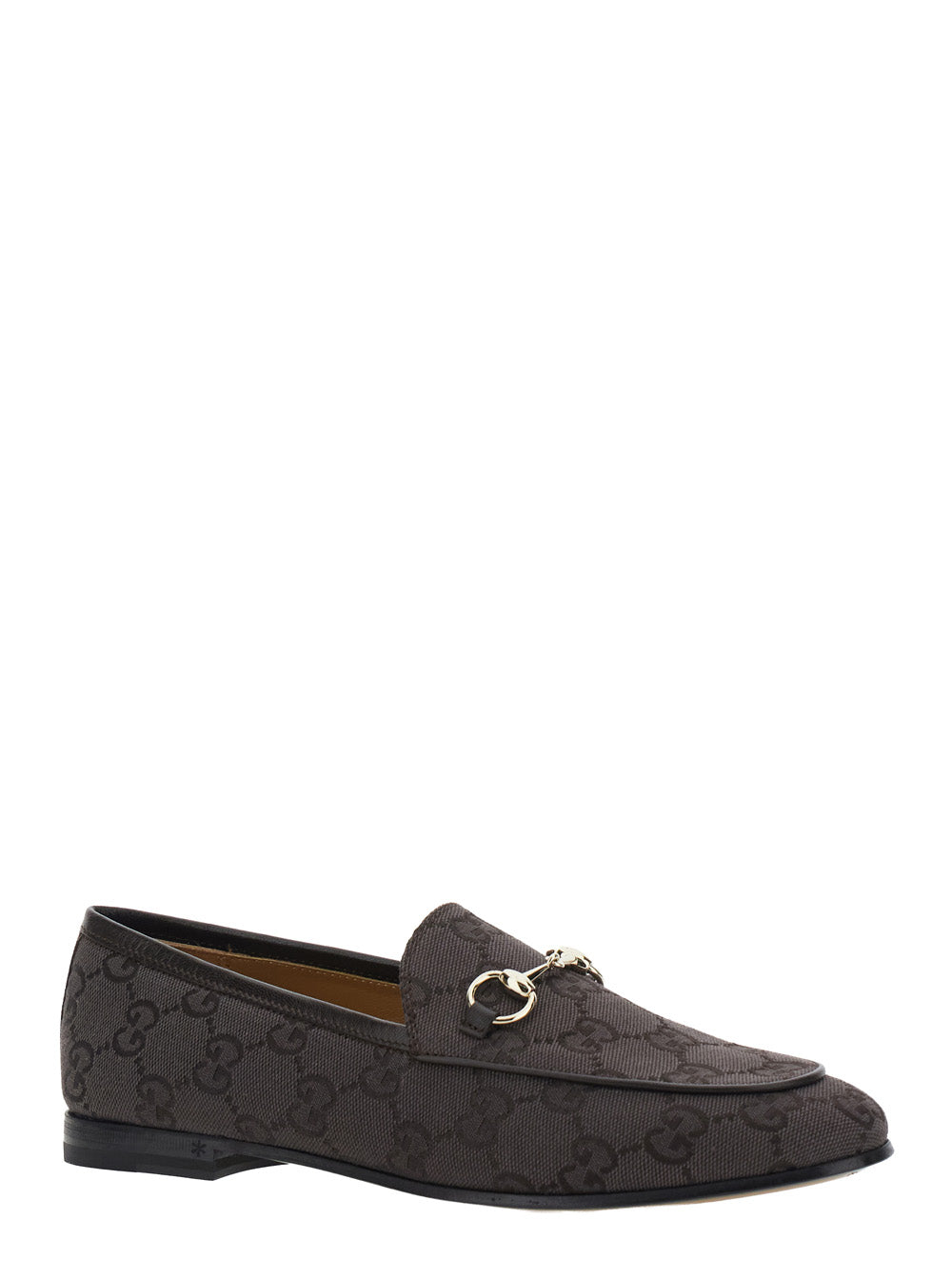 Gucci Women 'Jordan' Brown Loafers With Horsebit On The Front In Gg Canvas For Women