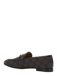 Gucci Women 'Jordan' Brown Loafers With Horsebit On The Front In Gg Canvas For Women