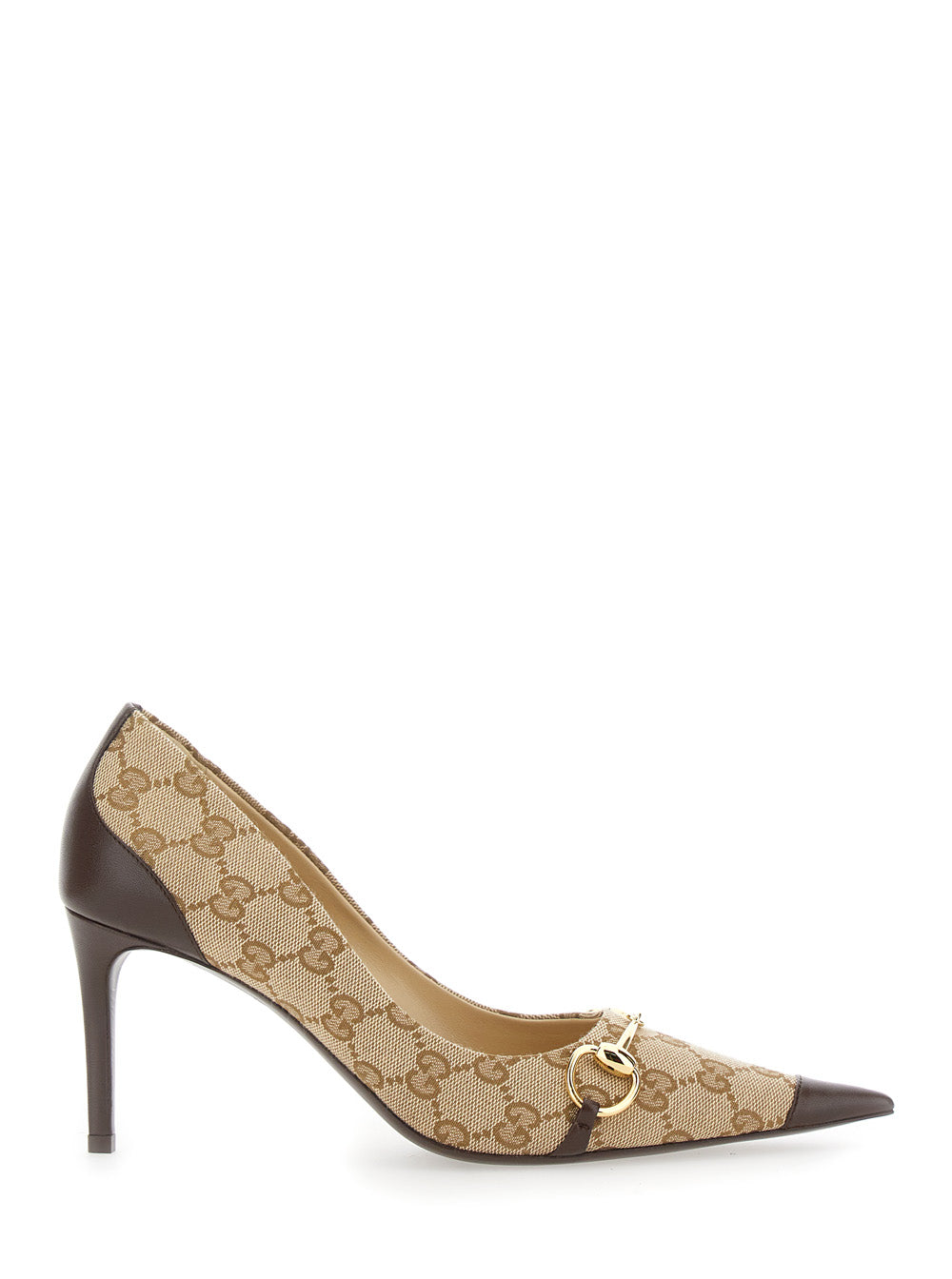 Gucci Women Brown High-Heel Pumps With Horsebit Plate In Gg Canvas For Women