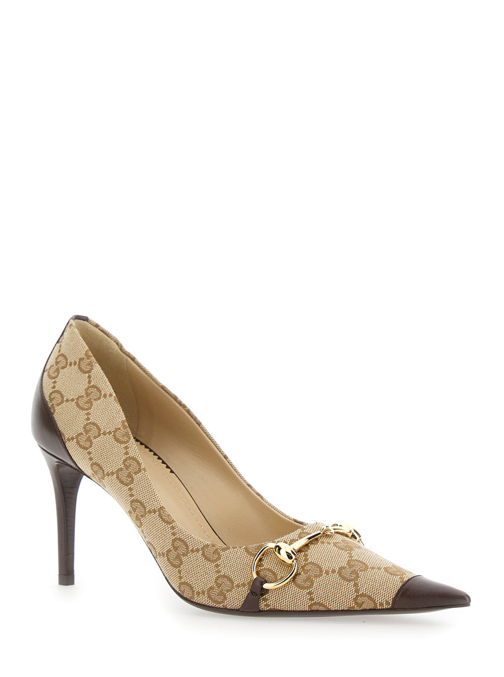 Gucci Women Brown High-Heel Pumps With Horsebit Plate In Gg Canvas For Women