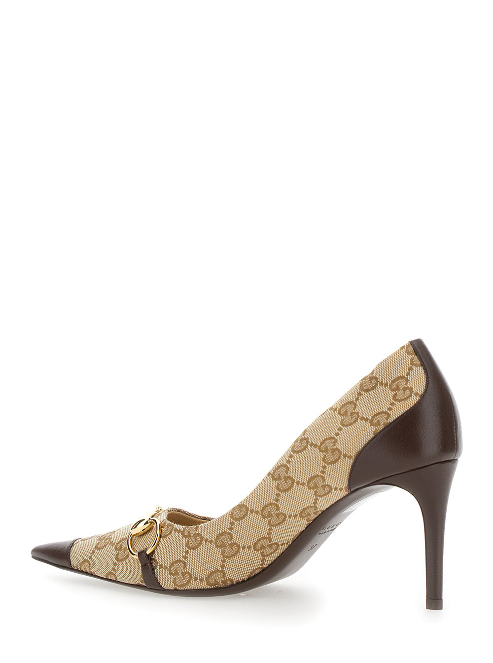 Gucci Women Brown High-Heel Pumps With Horsebit Plate In Gg Canvas For Women