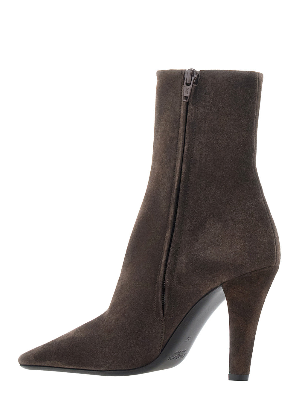 Saint Laurent Women 'Jill' Brown Ankle Boots With Wide Heel With Cassandre And Square Toe In Suede For Women