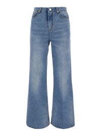 Ami Paris Women Blue Flare Cut Jeans With Logo Patch On The Back In Denim For Women