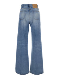 Ami Paris Women Blue Flare Cut Jeans With Logo Patch On The Back In Denim For Women
