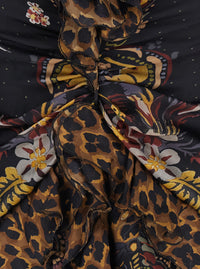 Etro Women Brown Long Dress With V-Neck And Ruffled Sleeves In Tech Fabric Women