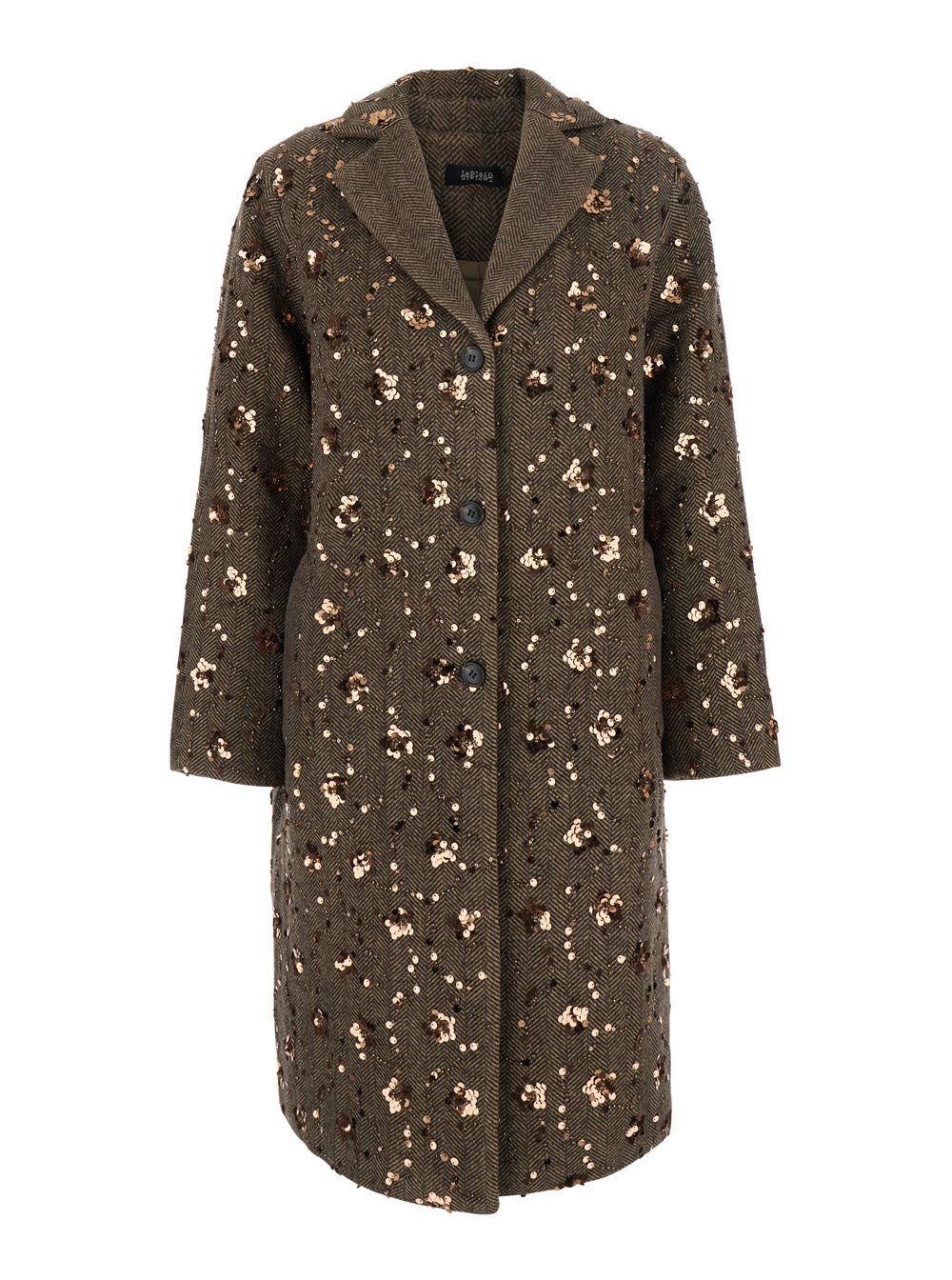 Leplain Women Brown Coat With Notched Revers And All-Over Sequins In Fabric And Wool For Women