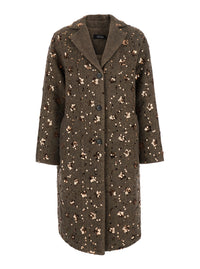 Leplain Women Brown Coat With Notched Revers And All-Over Sequins In Fabric And Wool For Women